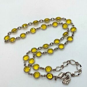 Vtg Swarovski Yellow Crystal Pools of Light Silver Metal Station Necklace 17”